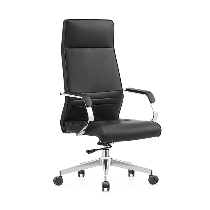 Modern Luxury Ergonomic Office Chair - Leather Executive Desk Chair Plywood &amp; Metal Frame High-Density Foam With Wheels, Swivel, Adjustable Height &amp; Reclining Function