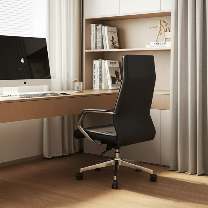 Modern Luxury Ergonomic Office Chair - Leather Executive Desk Chair Plywood &amp; Metal Frame High-Density Foam With Wheels, Swivel, Adjustable Height &amp; Reclining Function