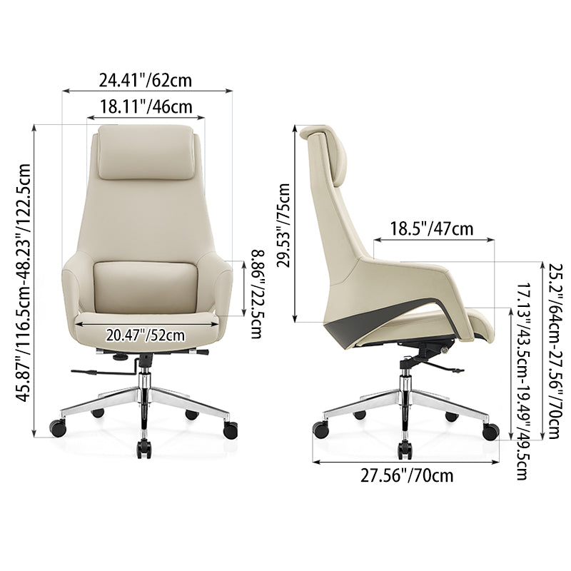 Modern Luxury Ergonomic Executive Office Chair - Adjustable Height Swivel Leather Plywood Metal Desk Chair With Wheels, Reclining Function &amp; Aluminum Base