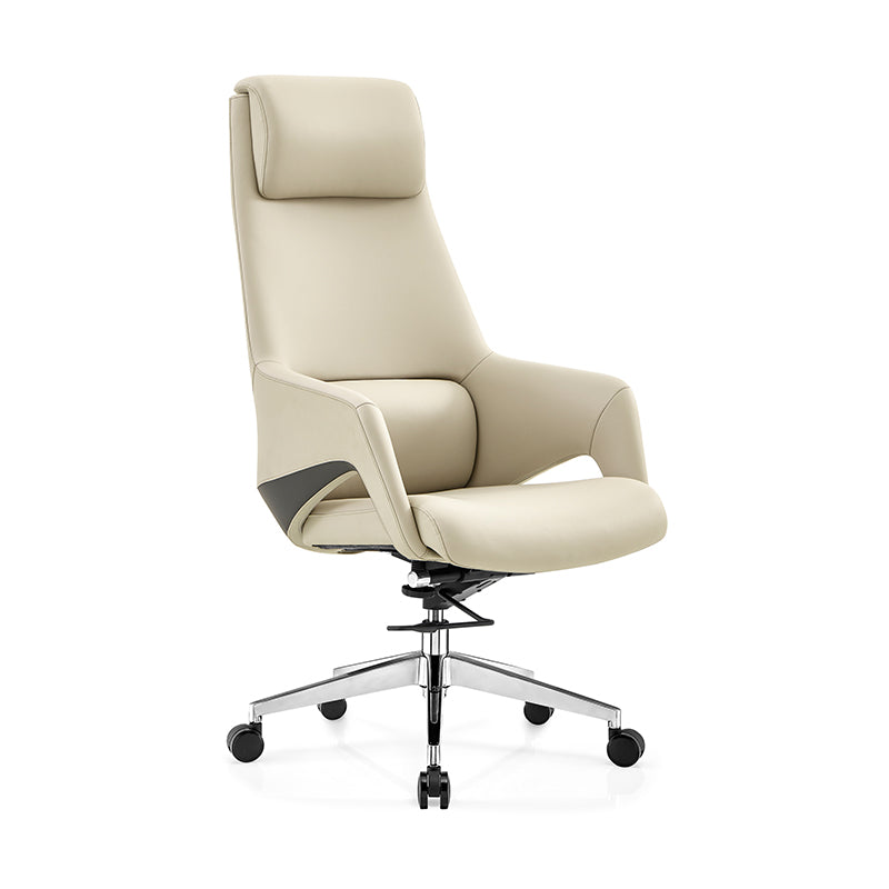 Modern Luxury Ergonomic Executive Office Chair - Adjustable Height Swivel Leather Plywood Metal Desk Chair With Wheels, Reclining Function &amp; Aluminum Base