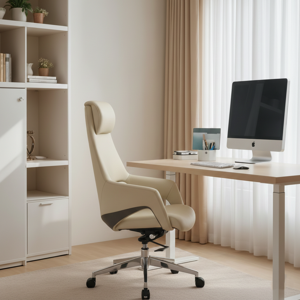 Modern Luxury Ergonomic Executive Office Chair - Adjustable Height Swivel Leather Plywood Metal Desk Chair With Wheels, Reclining Function &amp; Aluminum Base