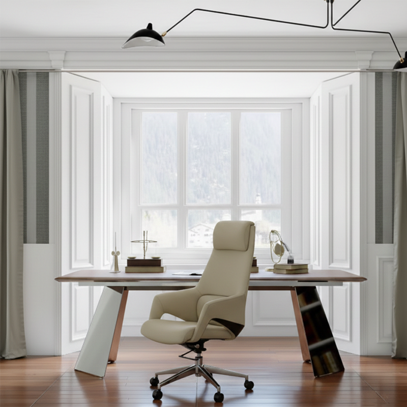 Modern Luxury Ergonomic Executive Office Chair - Adjustable Height Swivel Leather Plywood Metal Desk Chair With Wheels, Reclining Function &amp; Aluminum Base