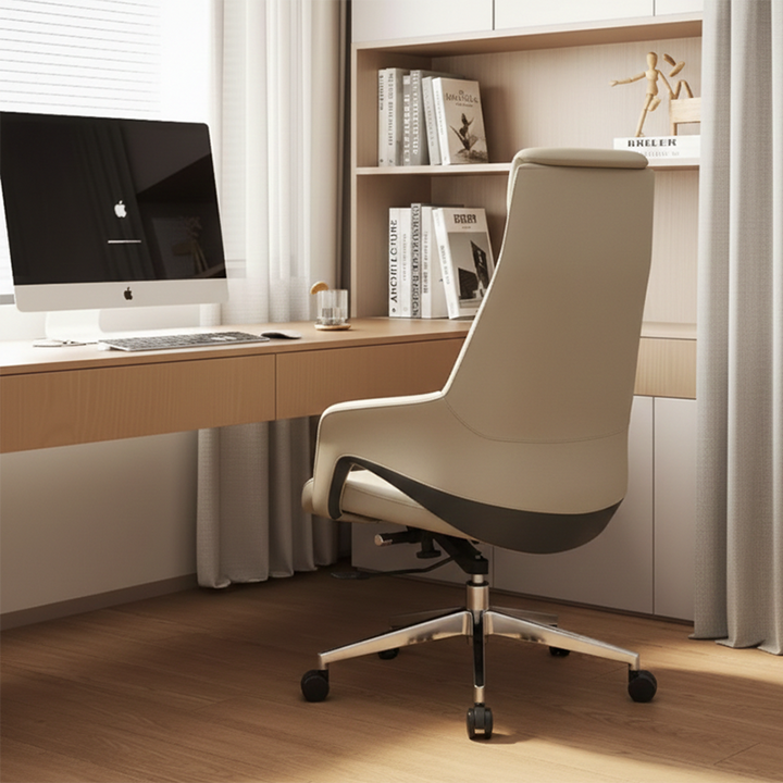 Modern Luxury Ergonomic Executive Office Chair - Adjustable Height Swivel Leather Plywood Metal Desk Chair With Wheels, Reclining Function &amp; Aluminum Base