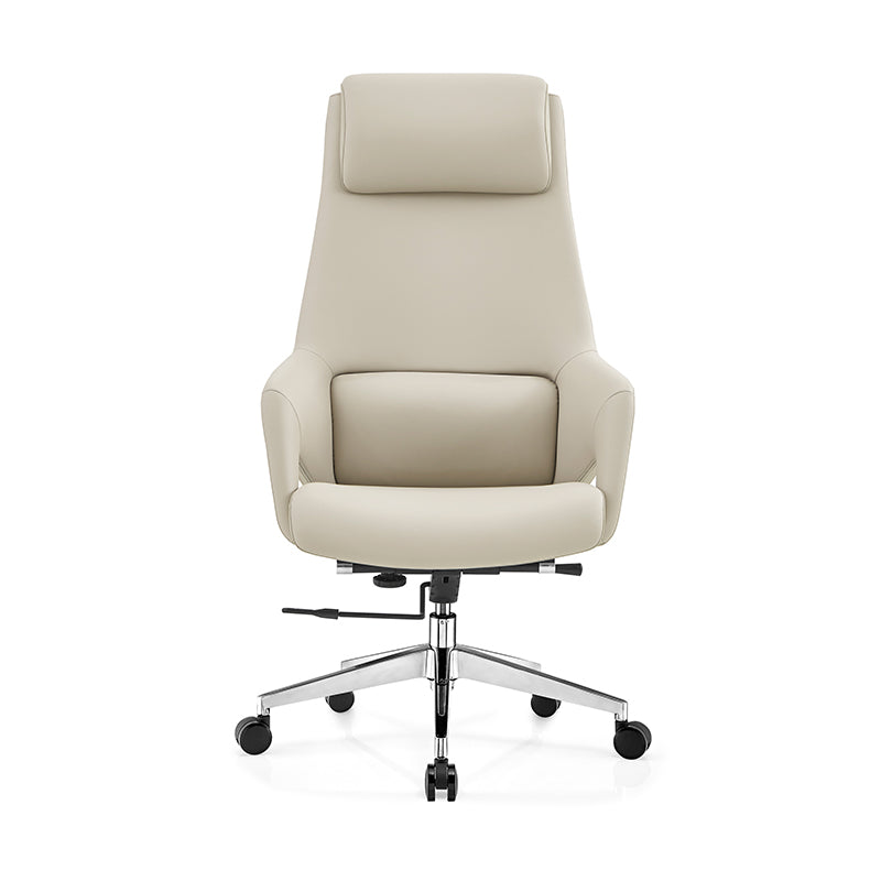 Modern Luxury Ergonomic Executive Office Chair - Adjustable Height Swivel Leather Plywood Metal Desk Chair With Wheels, Reclining Function &amp; Aluminum Base