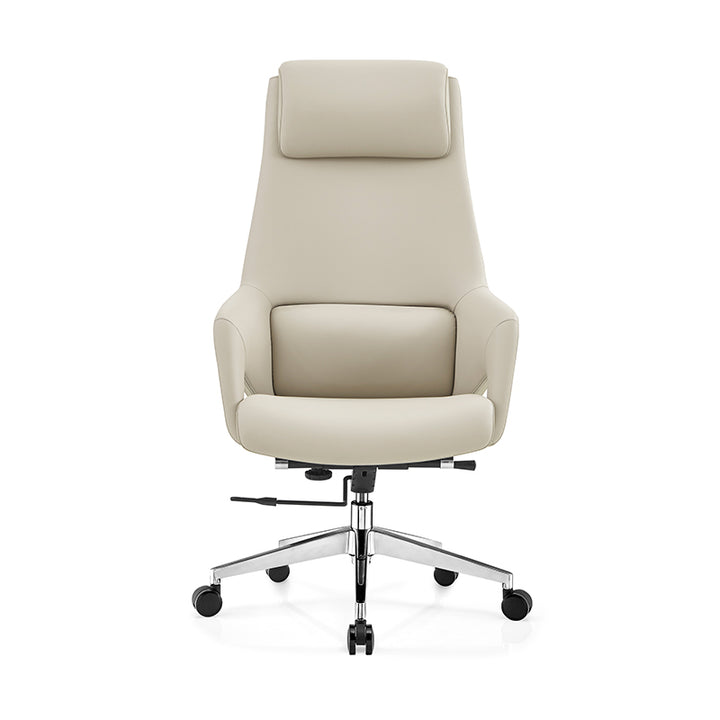 Modern Luxury Ergonomic Executive Office Chair - Adjustable Height Swivel Leather Plywood Metal Desk Chair With Wheels, Reclining Function &amp; Aluminum Base