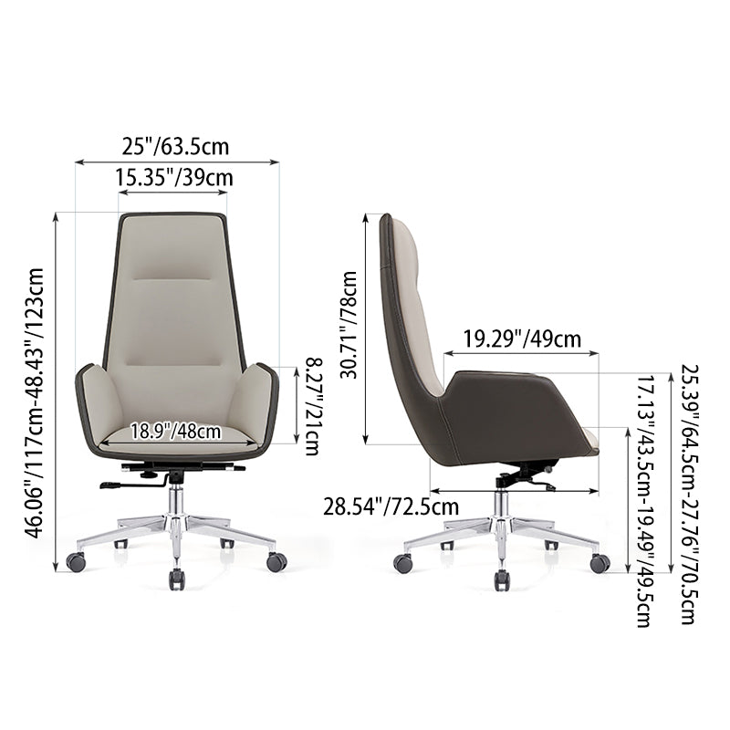 Modern Luxury Ergonomic Executive Chair - Leather Plywood Metal Office High Back Desk Chair With Adjustable Height, Swivel Wheels &amp; Reclining Function
