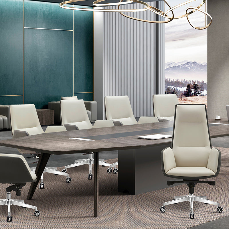 Modern Luxury Ergonomic Executive Chair - Leather Plywood Metal Office High Back Desk Chair With Adjustable Height, Swivel Wheels &amp; Reclining Function
