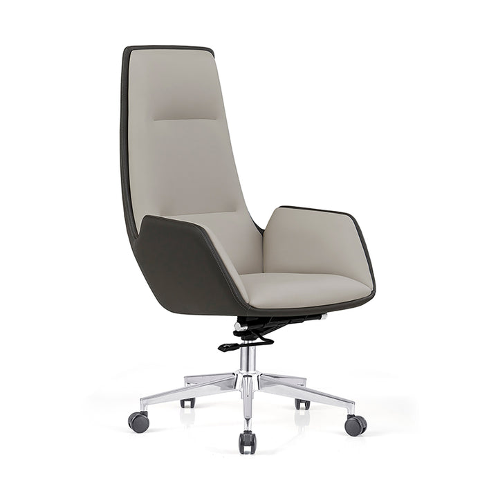 Modern Luxury Ergonomic Executive Chair - Leather Plywood Metal Office High Back Desk Chair With Adjustable Height, Swivel Wheels &amp; Reclining Function