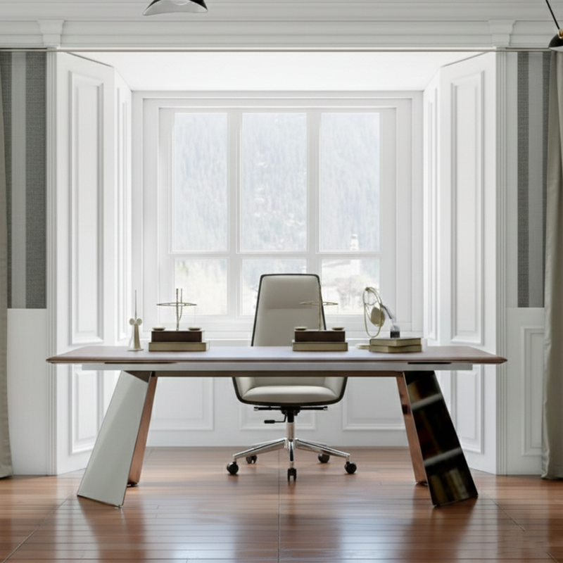 Modern Luxury Ergonomic Executive Chair - Leather Plywood Metal Office High Back Desk Chair With Adjustable Height, Swivel Wheels &amp; Reclining Function