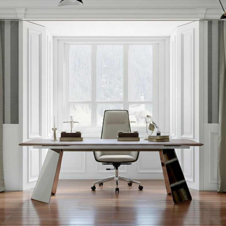 Modern Luxury Ergonomic Executive Chair - Leather Plywood Metal Office High Back Desk Chair With Adjustable Height, Swivel Wheels & Reclining Function