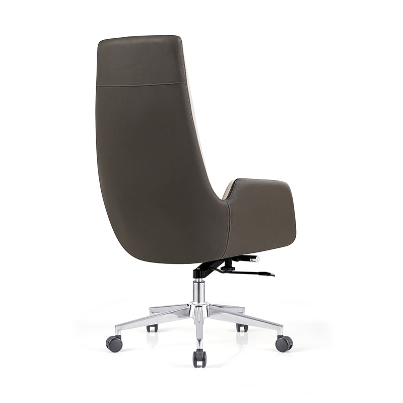 Modern Luxury Ergonomic Executive Chair - Leather Plywood Metal Office High Back Desk Chair With Adjustable Height, Swivel Wheels &amp; Reclining Function