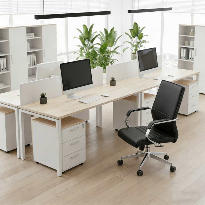 Modern Minimalist Ergonomic Mid-Back Office Chair - Adjustable Height Swivel Leather Plywood Metal Desk Chair With Wheels And Reclining Function