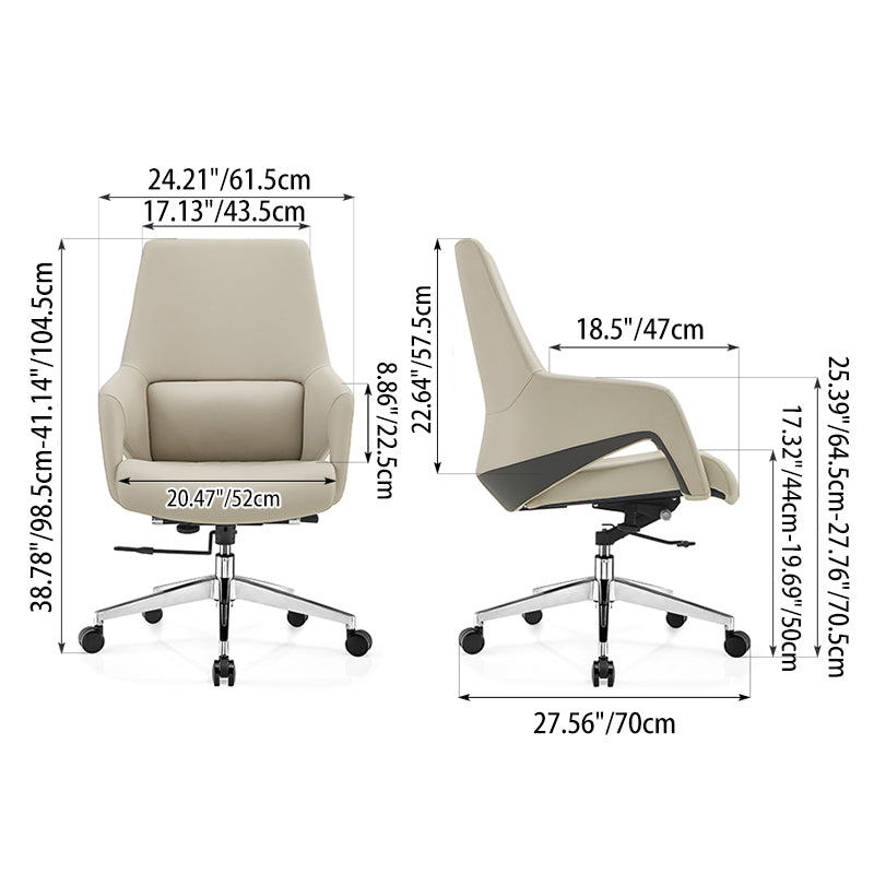 Zeitgenössischer nordischer Leder-Bürostuhl mit mittelhoher Rückenlehne aus Sperrholz und Metall - ergonomischer Chefschreibtischstuhl mit verstellbarer Höhe, Drehrollen &amp; Liegefunktion 