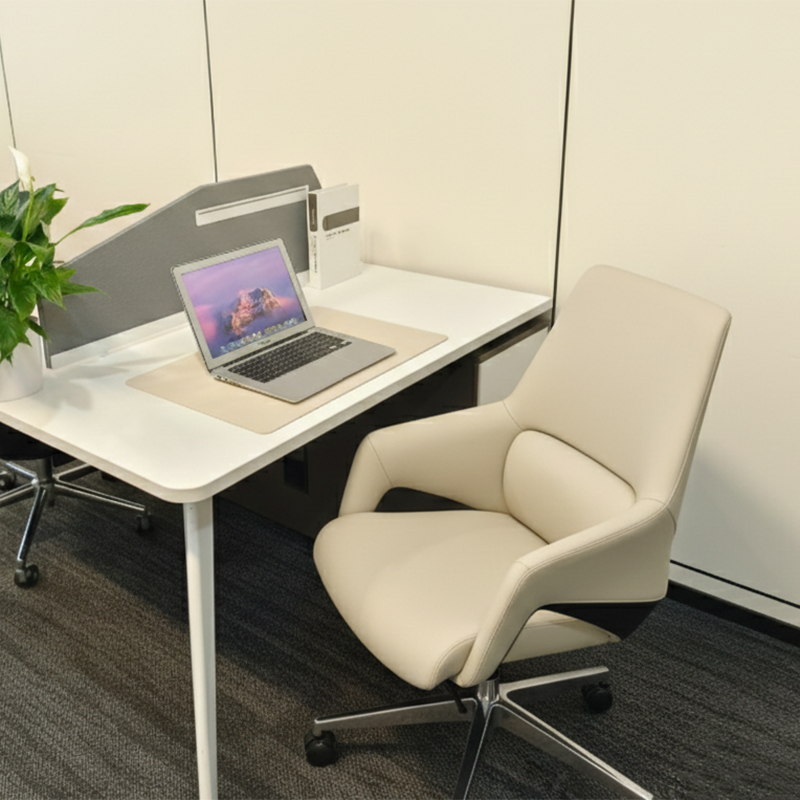 Zeitgenössischer nordischer Leder-Bürostuhl mit mittelhoher Rückenlehne aus Sperrholz und Metall - ergonomischer Chefschreibtischstuhl mit verstellbarer Höhe, Drehrollen &amp; Liegefunktion 