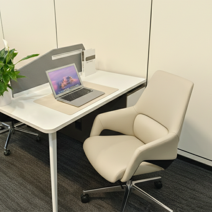 Zeitgenössischer nordischer Leder-Bürostuhl mit mittelhoher Rückenlehne aus Sperrholz und Metall - ergonomischer Chefschreibtischstuhl mit verstellbarer Höhe, Drehrollen &amp; Liegefunktion 