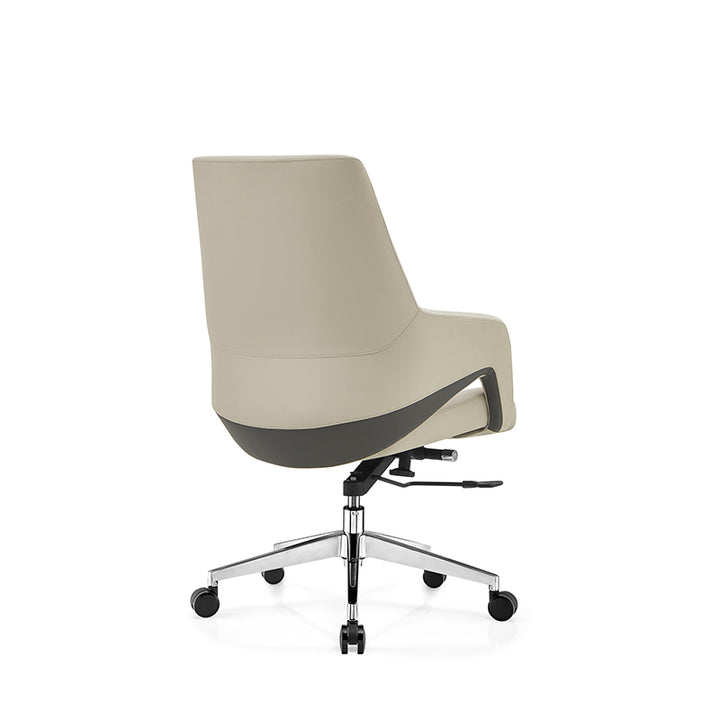 Zeitgenössischer nordischer Leder-Bürostuhl mit mittelhoher Rückenlehne aus Sperrholz und Metall - ergonomischer Chefschreibtischstuhl mit verstellbarer Höhe, Drehrollen &amp; Liegefunktion 