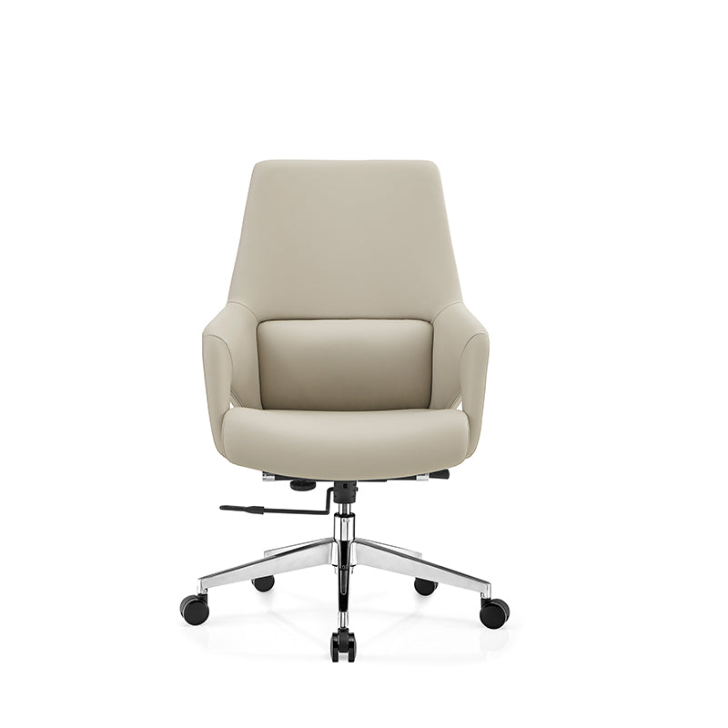 Zeitgenössischer nordischer Leder-Bürostuhl mit mittelhoher Rückenlehne aus Sperrholz und Metall - ergonomischer Chefschreibtischstuhl mit verstellbarer Höhe, Drehrollen &amp; Liegefunktion 