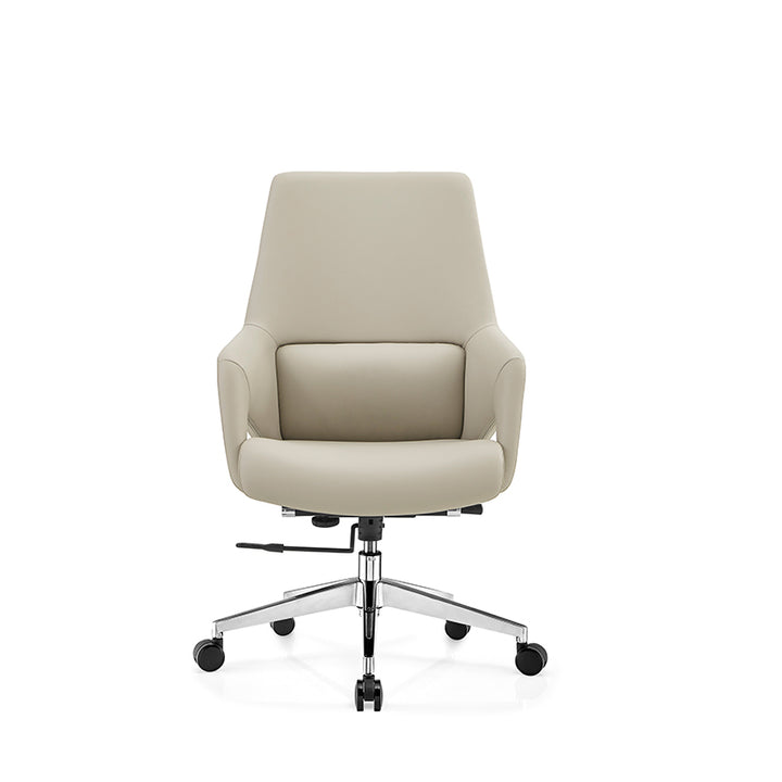 Zeitgenössischer nordischer Leder-Bürostuhl mit mittelhoher Rückenlehne aus Sperrholz und Metall - ergonomischer Chefschreibtischstuhl mit verstellbarer Höhe, Drehrollen &amp; Liegefunktion 