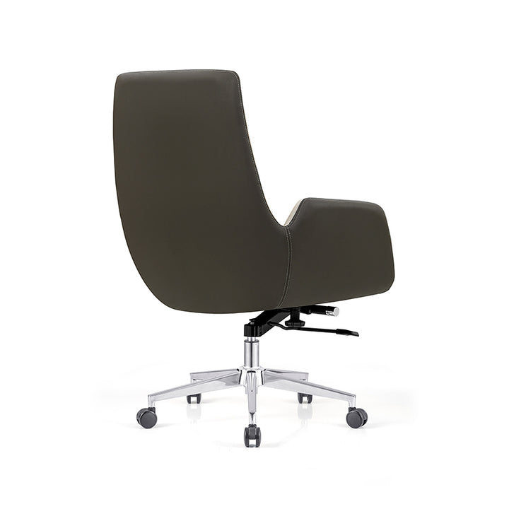 Silla de oficina moderna minimalista ergonómica de cuero, contrachapado y metal, silla de escritorio giratoria ajustable con ruedas - silla de trabajo cómoda de respaldo medio para oficina en casa 