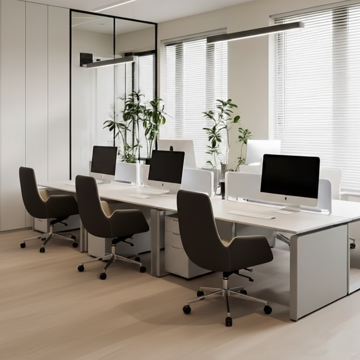 Modern Minimalist Ergonomic Leather Plywood Metal Office Chair Adjustable Swivel Desk Chair With Wheels - Mid-Back Comfortable Task Chair For Home Office