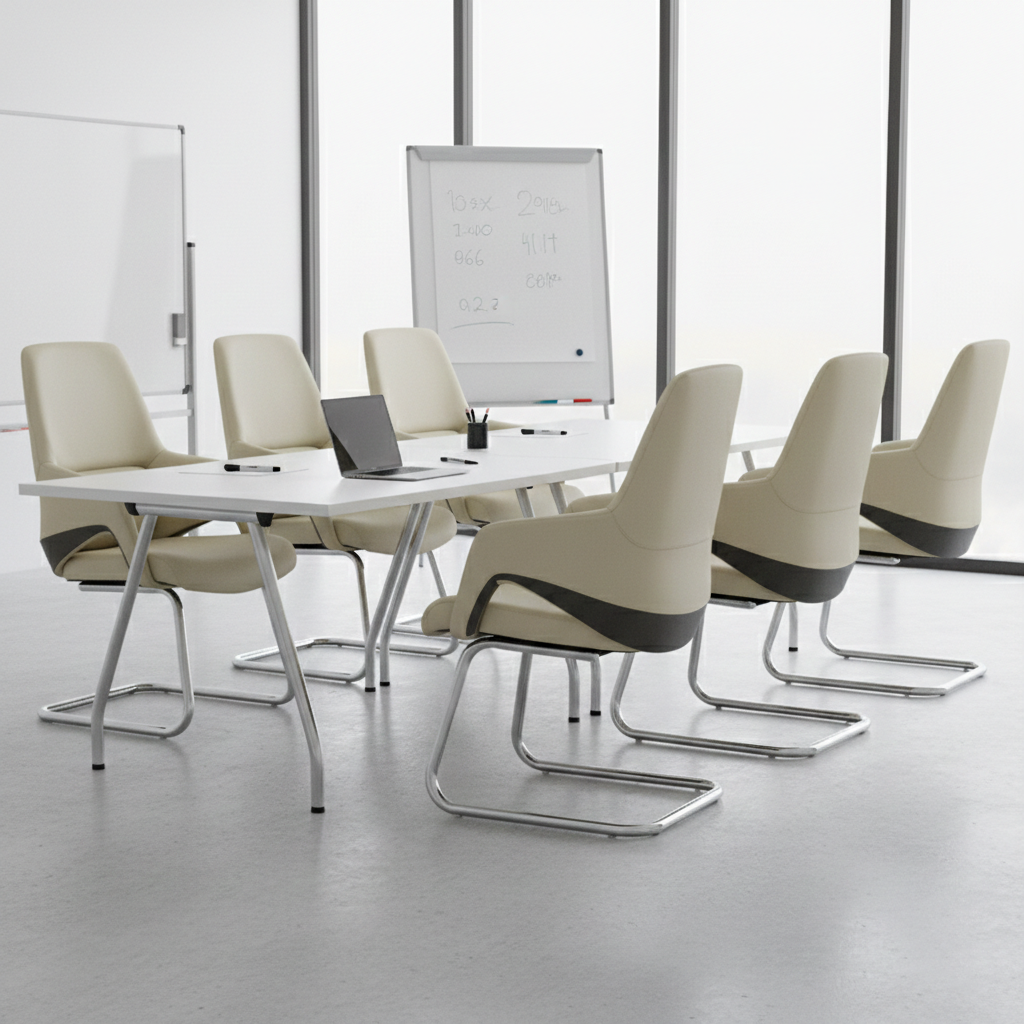 Modern Minimalist Cantilever Plywood Metal Office Chair - Ergonomic Mid-Back Leather Guest Chair For Office &amp; Reception