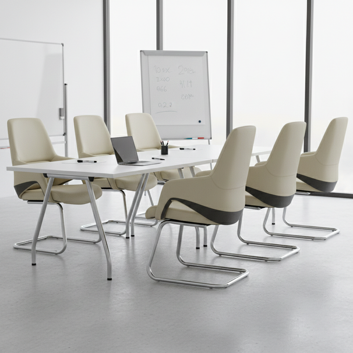 Modern Minimalist Cantilever Plywood Metal Office Chair - Ergonomic Mid-Back Leather Guest Chair For Office & Reception