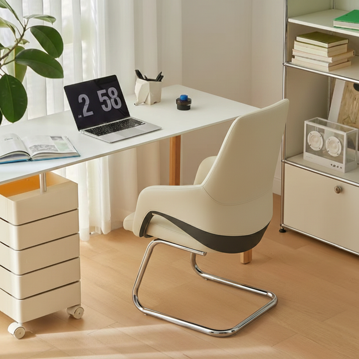 Modern Minimalist Cantilever Plywood Metal Office Chair - Ergonomic Mid-Back Leather Guest Chair For Office & Reception