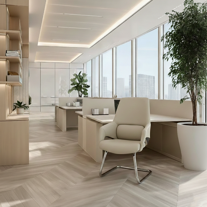 Modern Minimalist Cantilever Plywood Metal Office Chair - Ergonomic Mid-Back Leather Guest Chair For Office & Reception