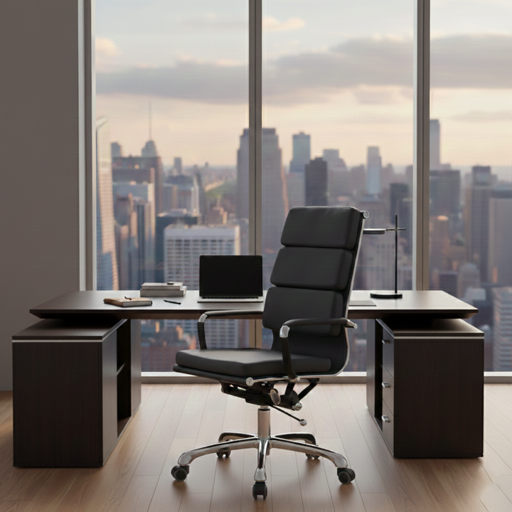 Modern Mid-Back Leather Office Chair Set - Ergonomic Aluminum Alloy Executive Swivel Meeting Chair With Wheels & Adjustable Height