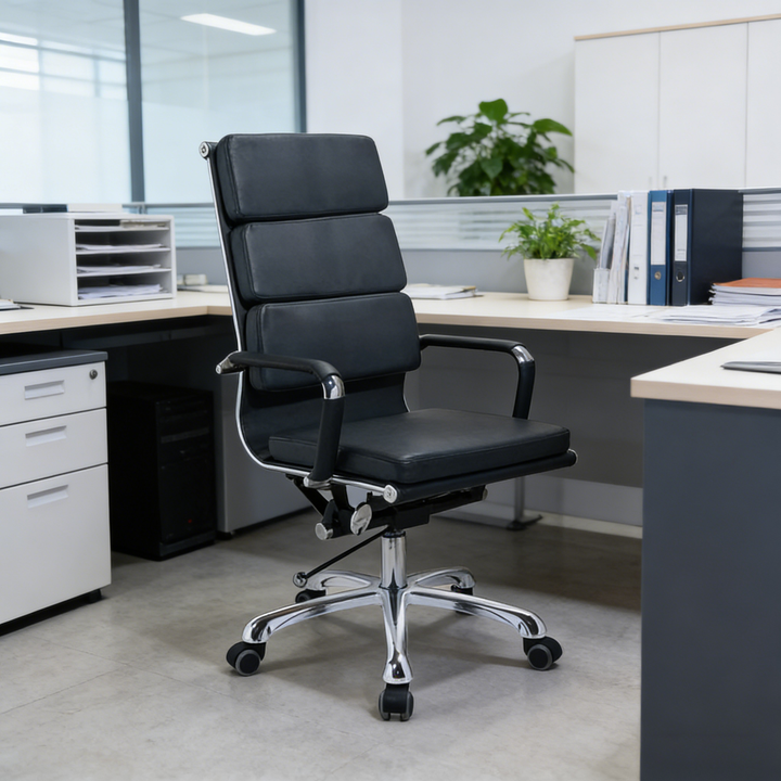 Modern Mid-Back Leather Office Chair Set - Ergonomic Aluminum Alloy Executive Swivel Meeting Chair With Wheels & Adjustable Height