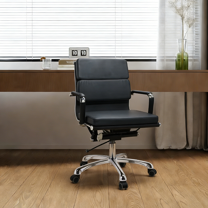 Modern Low-Back Ergonomic Office Chair - Adjustable Swivel Aluminum Alloy Leather Desk Chair With Wheels For Home & Office Use