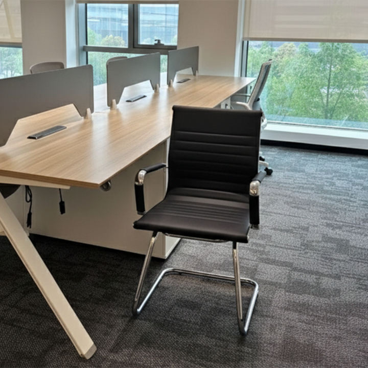 Modern Minimalist Leather Oxford Fabric Metal Conference Desk Chair - Ergonomic Mid Back Office Guest Chair For Meeting Room Reception