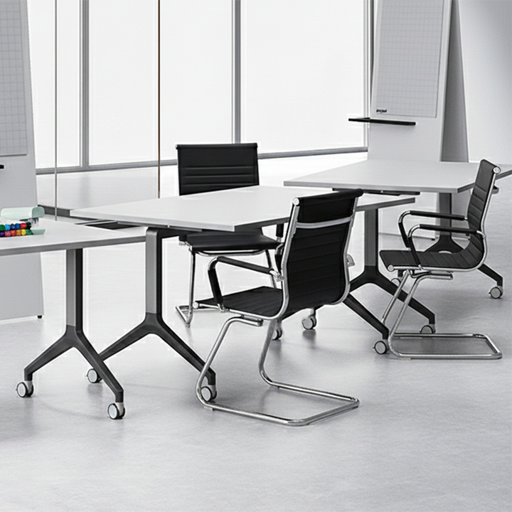 Modern Minimalist Leather Oxford Fabric Metal Conference Desk Chair - Ergonomic Mid Back Office Guest Chair For Meeting Room Reception