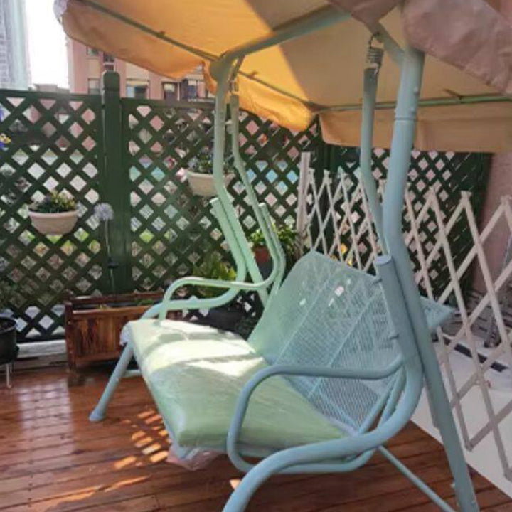 Moderner minimalistischer Hängesessel mit Dreiecksrahmen aus Edelstahl, Eisen, PVC und Stoff, wasserdichter Schaukelstuhl zum Aufhängen für den Außenbereich 