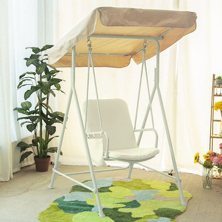 Moderner minimalistischer Hängesessel mit Dreiecksrahmen aus Edelstahl, Eisen, PVC und Stoff, wasserdichter Schaukelstuhl zum Aufhängen für den Außenbereich 