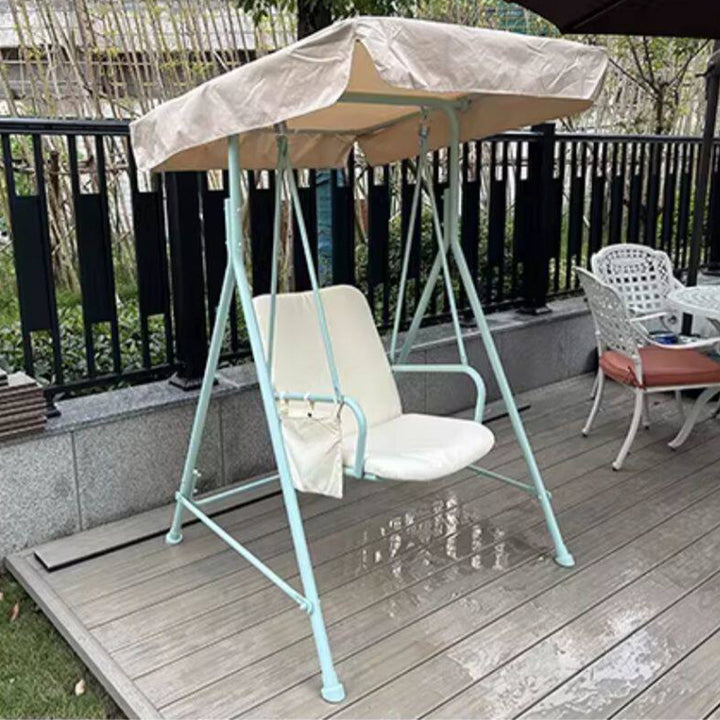 Moderner minimalistischer Hängesessel mit Dreiecksrahmen aus Edelstahl, Eisen, PVC und Stoff, wasserdichter Schaukelstuhl zum Aufhängen für den Außenbereich 