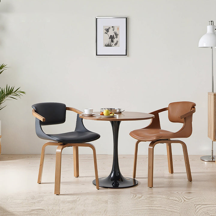 Moderner minimalistischer Esszimmerstuhl aus Massivholz und Sperrholz mit Kunstlederbezug, Drehfunktion, ergonomischer Polsterung und Armlehnen für Esszimmer & Homeoffice 