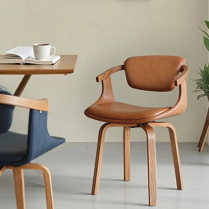 Moderner minimalistischer Esszimmerstuhl aus Massivholz und Sperrholz mit Kunstlederbezug, Drehfunktion, ergonomischer Polsterung und Armlehnen für Esszimmer & Homeoffice 