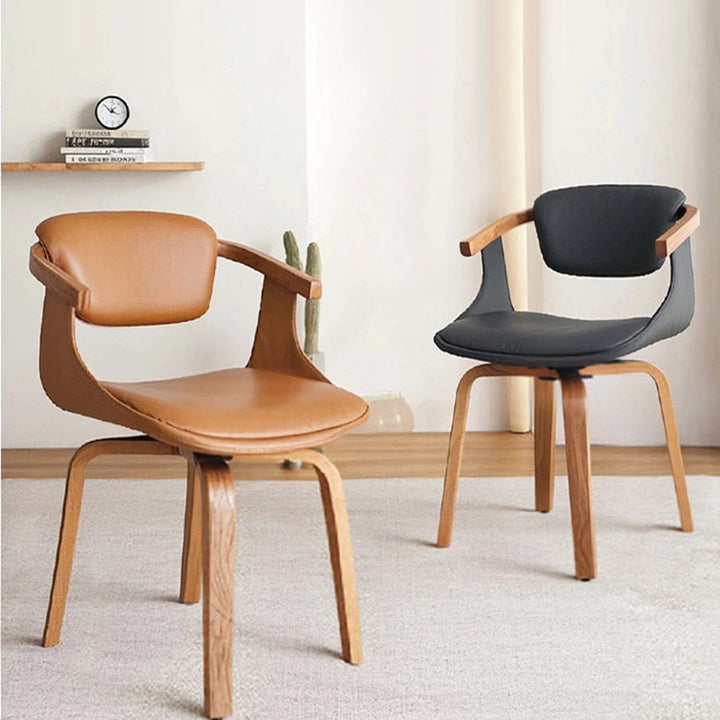 Moderner minimalistischer Esszimmerstuhl aus Massivholz und Sperrholz mit Kunstlederbezug, Drehfunktion, ergonomischer Polsterung und Armlehnen für Esszimmer & Homeoffice 