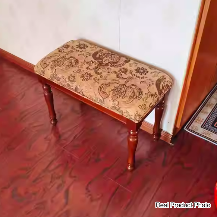 Banco decorativo rectangular contemporáneo retro de madera maciza, MDF y tela con cojín tapizado para recibidor y dormitorio 