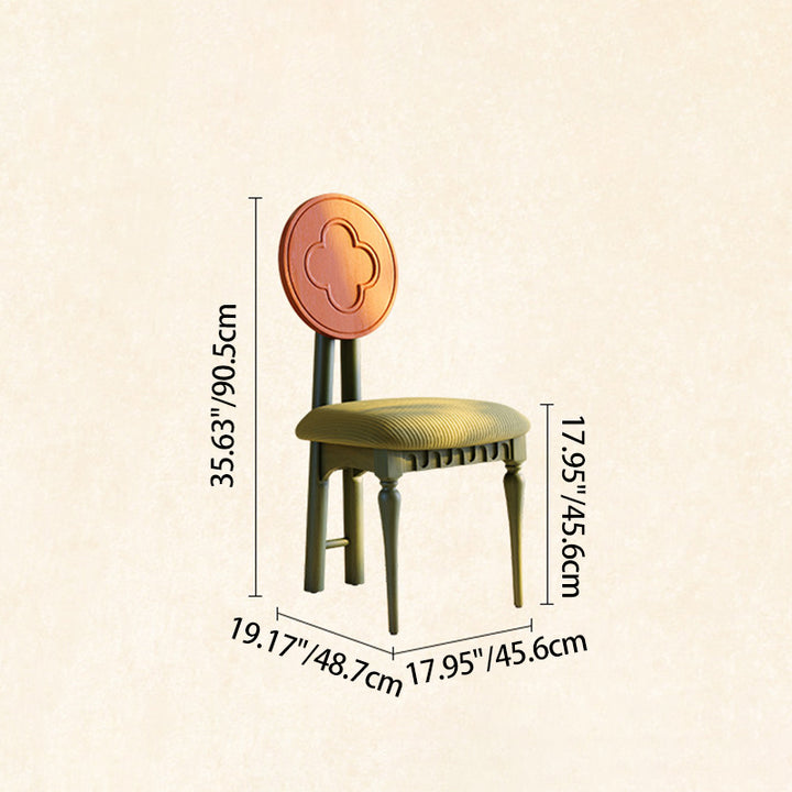 Vintage Floral Ash Wood & Plywood Dining Chair - French Corduroy Accent Chair With Sculpted Flower Backrest Set Of 1/2