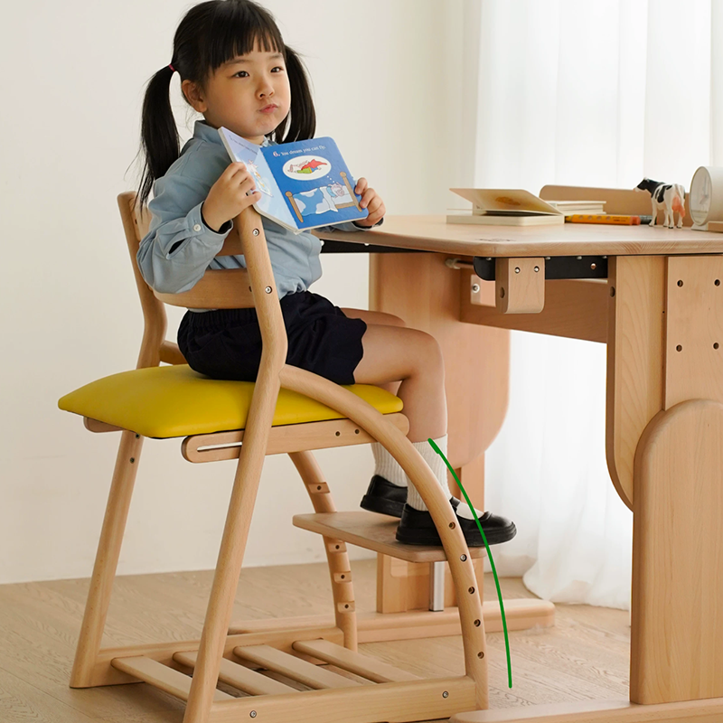 モダンミニマル 無垢ブナ材 キッズ学習チェア - 高さ調節可能 人間工学設計 フットレスト＆隠し重力キャスター付き 