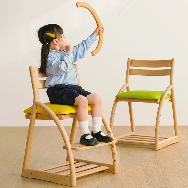 Modern Minimalist Solid Beech Wood Kids Study Chair - Adjustable Height Ergonomic Learning Chair With Footrest & Hidden Gravity Wheels
