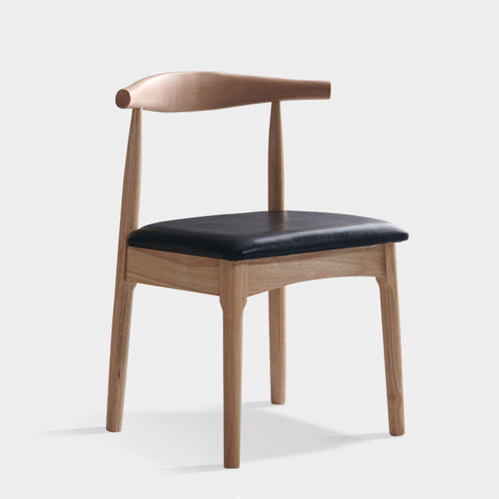 Moderner nordischer Esszimmerstuhl aus massivem Gummibaumholz &amp; Sperrholz mit Kunstleder in Hornform und Rückenlehne für Esszimmer &amp; Wohnzimmer 