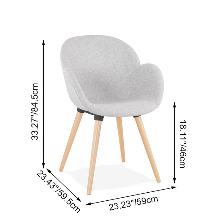 Contemporary Nordic Upholstered Dining Chair With Armrests - Fabric Seat PP Frame &amp; Solid Beech Wood Legs, Set Of 2