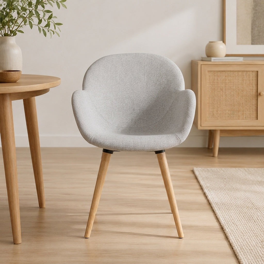 Contemporary Nordic Upholstered Dining Chair With Armrests - Fabric Seat PP Frame &amp; Solid Beech Wood Legs, Set Of 2