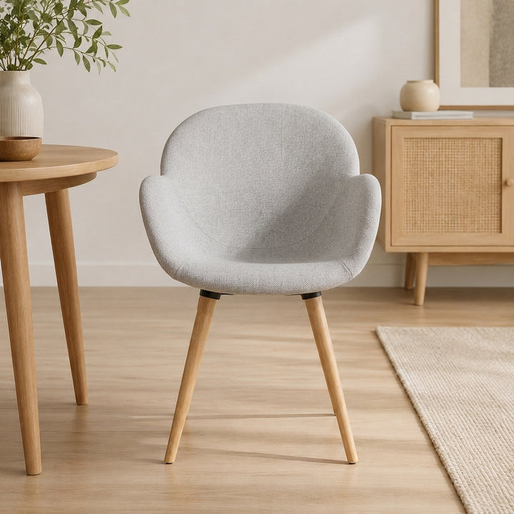 Contemporary Nordic Upholstered Dining Chair With Armrests - Fabric Seat PP Frame &amp; Solid Beech Wood Legs, Set Of 2