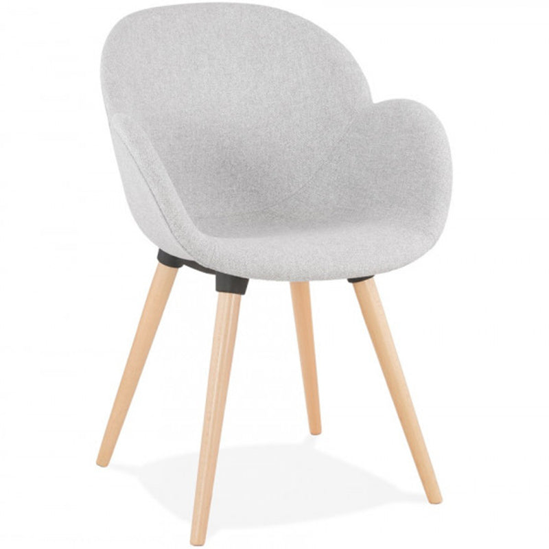 Contemporary Nordic Upholstered Dining Chair With Armrests - Fabric Seat PP Frame &amp; Solid Beech Wood Legs, Set Of 2