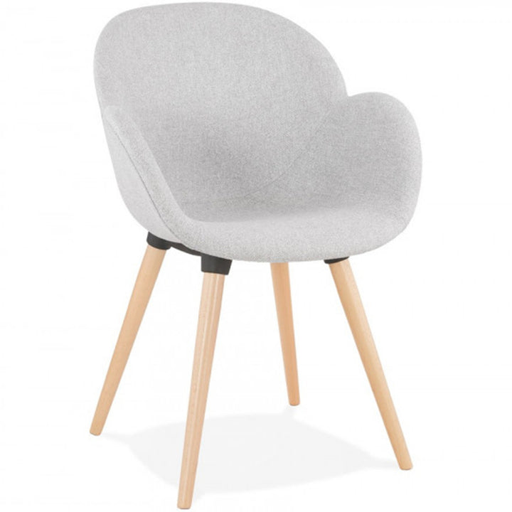 Contemporary Nordic Upholstered Dining Chair With Armrests - Fabric Seat PP Frame &amp; Solid Beech Wood Legs, Set Of 2