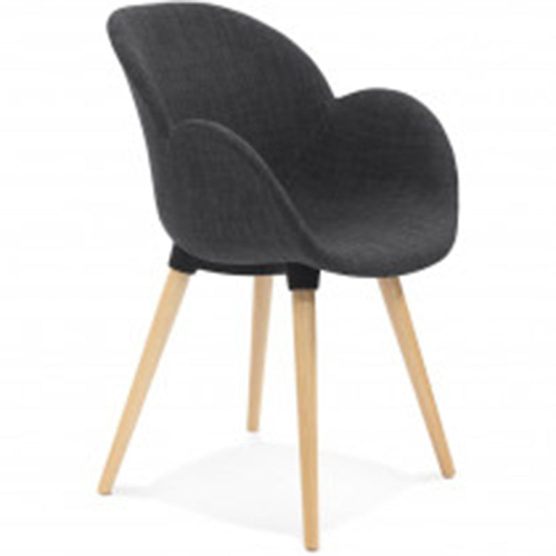 Contemporary Nordic Upholstered Dining Chair With Armrests - Fabric Seat PP Frame &amp; Solid Beech Wood Legs, Set Of 2